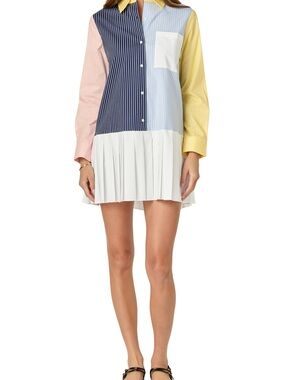 English Factory color-block Striped Pleated Shirt Dress